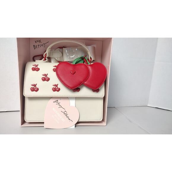 Betsey Johnson Cherry~ Multi- Piece Set~Satchel~ Bag~Charm & Wallet New In Box - Picture 3 of 8